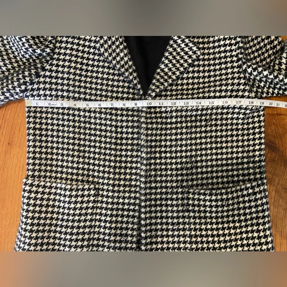 Ellen Tracy Black/Ivory Blend Houndstooth Wool/Cashmere Open Front Blazer, Sz 6 - Picture 8 of 10